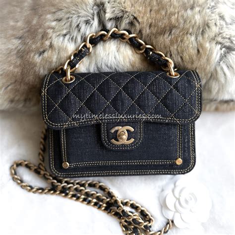 chanel 23s denim|Chanel 23S in Indigo Denim Mini Flap Bag with Yellow Stitch .